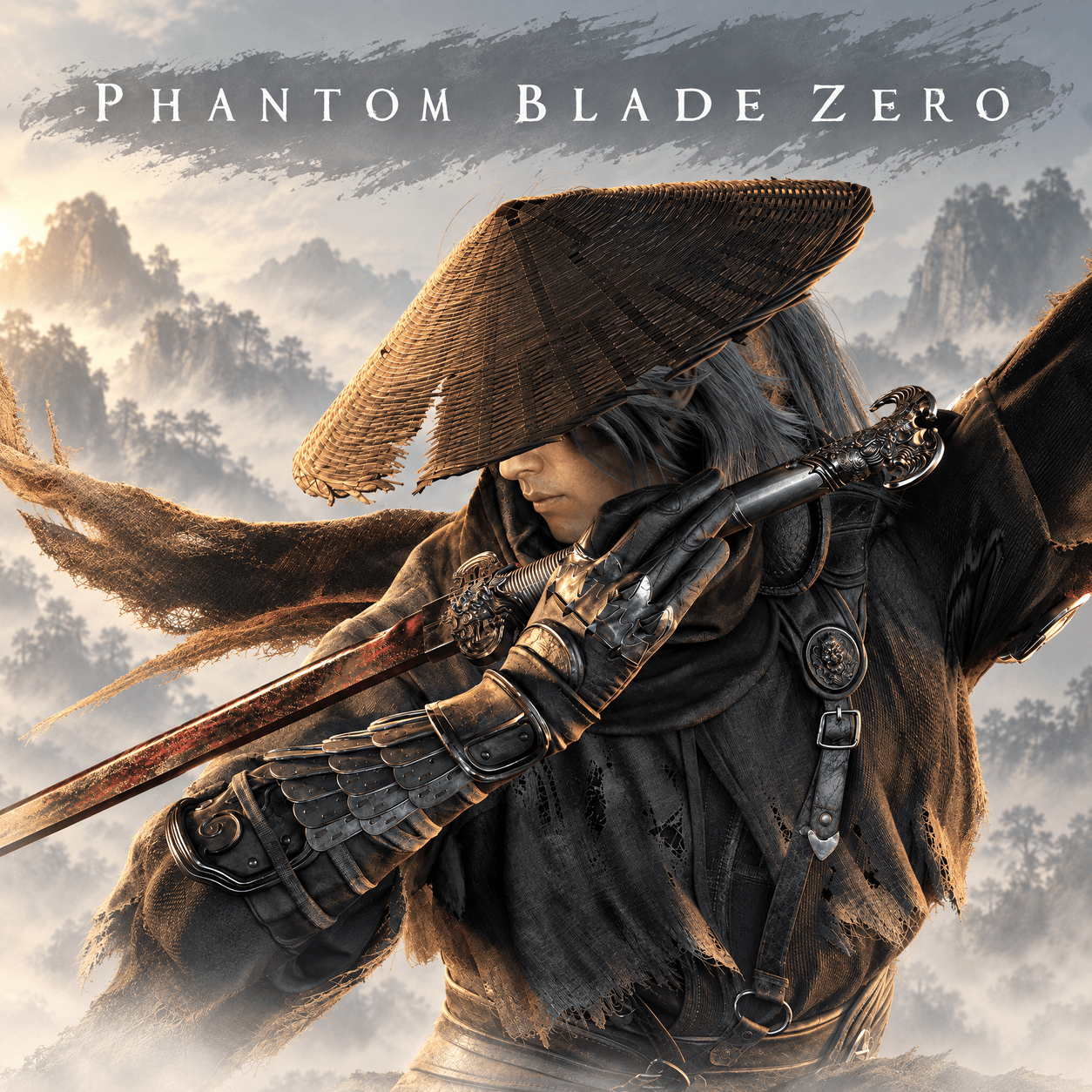 Мечник Соул в соломенной шляпе с клинком на фоне горного тумана, надпись Phantom Blade Zero — сгенерированная адаптация официального арта S-GAME